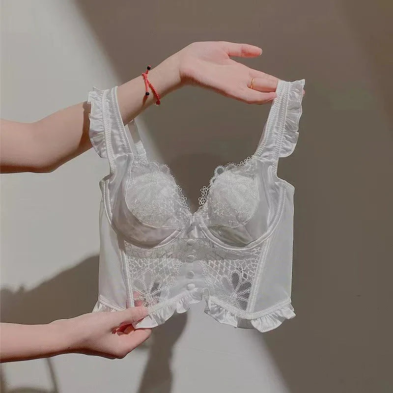 Flourish Luxury Lace Corset Bra & Panty Set | Lightly Padded Underwired Cups with Elegant Floral Detailing 250